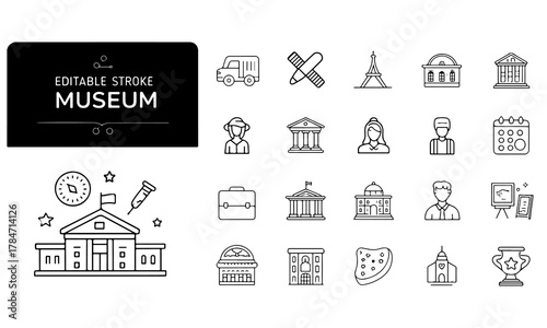 Collection of museum and art gallery icons and illustrations