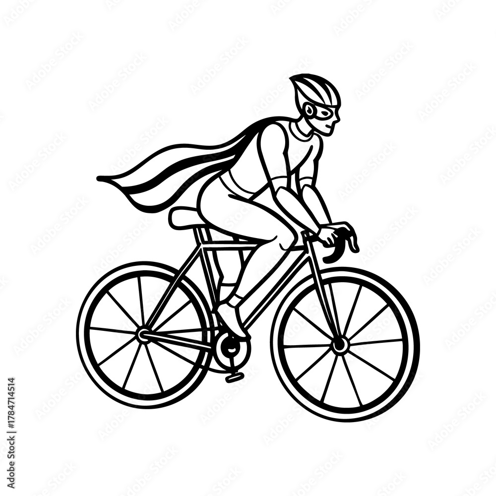 Obraz premium Superhero cyclist with cape riding bicycle isolated on white background isolated on transparent background