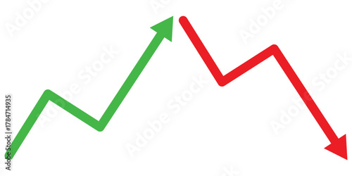 Financial market growth and decline arrow icons. showing financial charts with rising and falling arrows, representing stock market trends, growth, and economic decline.EPS10/AI.