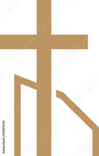 Minimalist Christian cross with shepherd’s staff in earthy tones, symbolizing faith, guidance, and pastoral care for religious vector design.