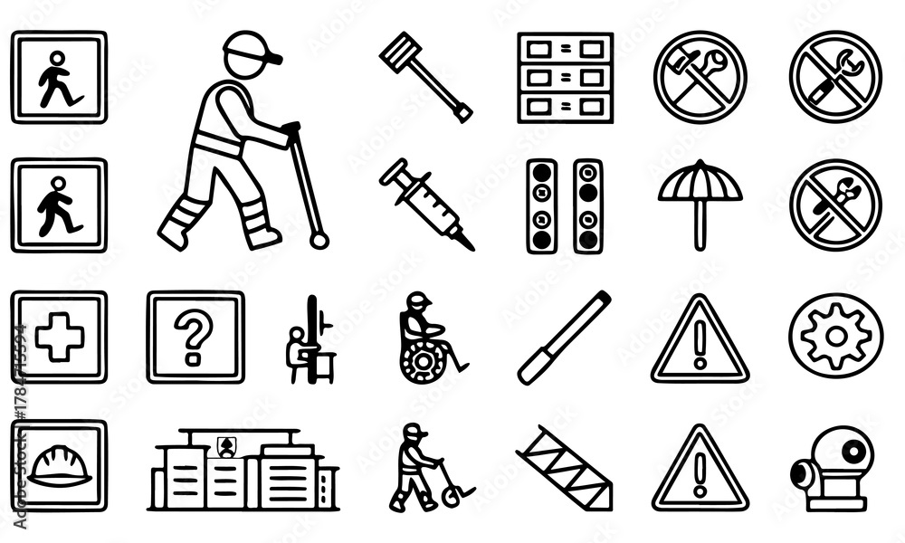 Fototapeta premium Collection of hand drawn construction and safety icons