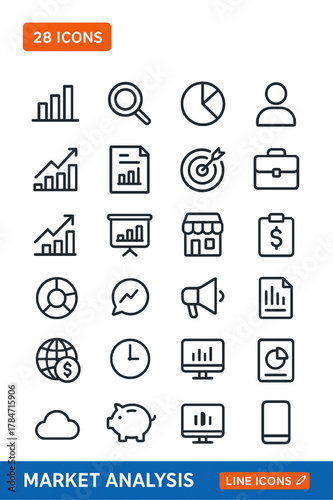 Market Analysis Icons Set – Business Data and Strategy Vector Collection