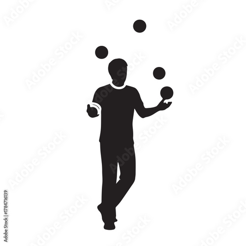 Silhouette of a man juggling balls, vector image