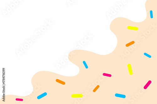 Sweet Vanilla Dripping Icing with Colorful Sprinkles. Abstract Dessert Background. Vector Illustration