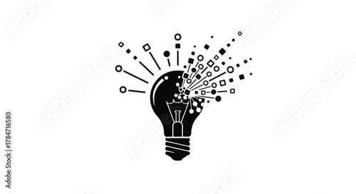 Abstract light bulb exploding with digital ideas and innovation