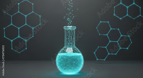 Chemistry and Scientific Research with a Glowing Flask and Molecular Structures