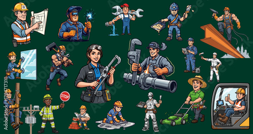 Diverse skilled trades professionals crafting modern infrastructure and essential services with pride and expertise