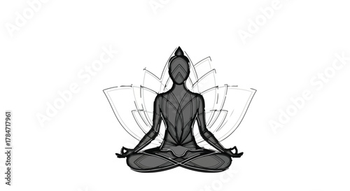 Serene figure meditating with luminous lotus flower symbolizing peace and enlightenment