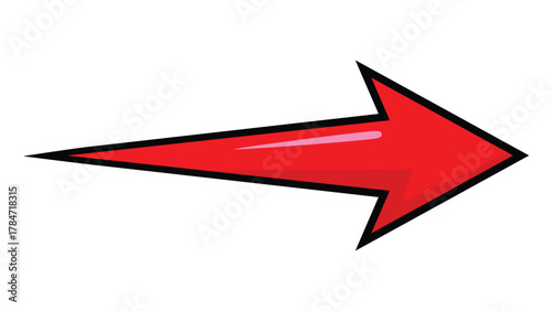 Vibrant red arrow symbol with a sharp black outline, clearly pointing to the right, signifying direction, progress, selection, or movement. Isolated graphic element for user interfaces.