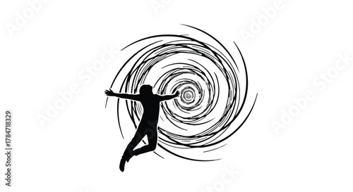 Silhouette of a person reaching into a swirling vortex of energy, representing transformation or a journey.