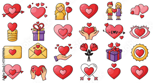 Lovely Heart Collection Vector Icons for Romance, Love, and Valentine's Day Projects