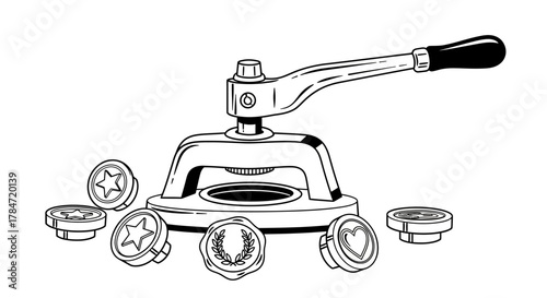 Button Maker Machine with Finished Buttons.