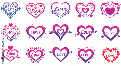 Collection of Heart-Shaped Love Designs Decorative Vector Icons for Valentine's Day and Romantic Themes