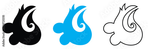 Maori tattoo style fish hook. Ethnic decorative oriental ornament with Frangipani Plumeria flowers. Vector illustration. EPS 10