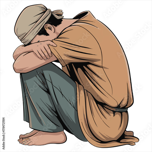 Contemplative Seated Figure – Stylized Emotional Expression Art