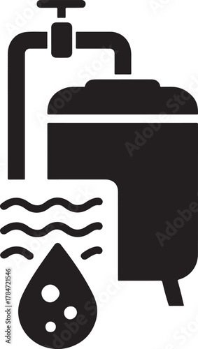 Water purification filter bold black silhouette icon, clean water and filtration vector design.
