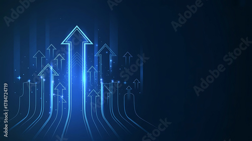 Blue Arrows Rising Upwards Concept Representing Growth Progress and Positive Direction in Dark Backdrop