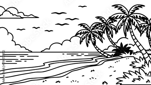 Very beautiful serene anime-style sandy beach with crystal-clear turquoise waters, soft waves, bright sky, gentle sunlight, and a relaxing tropical paradise atmosphere perfect for calm moments or adve