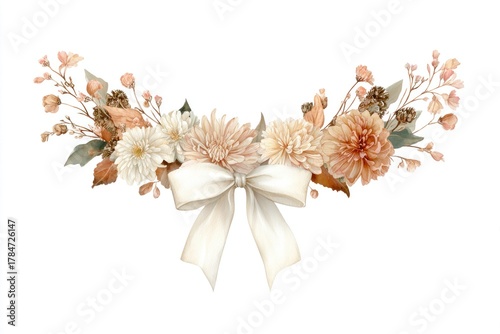 Fototapeta Naklejka Na Ścianę i Meble -  Watercolor garland arch elegant horizontal botanical flowers watercolor painting artistic decoration