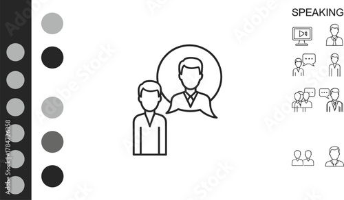 Business communication, teamwork dialogue, professional conversation, corporate people discussion and speaking concept with minimal line design, cad drawing flat vector illustration