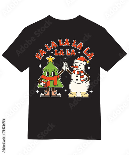Retro Fa La La Christmas Tree Snowman High Five