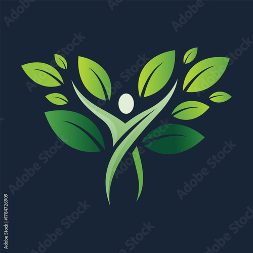 Abstract Green Leaf Human Figure Logo Wellness, Health, and Nature-Inspired Design