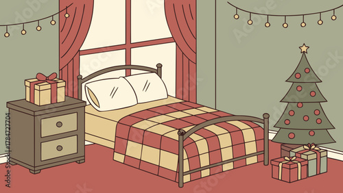 Cozy Bedroom Decorated for Christmas
