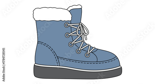 Cozy blue winter boots with fur lining on white background