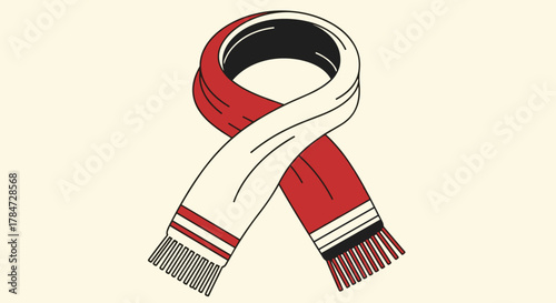 Stylish red and white scarf with fringes on light background