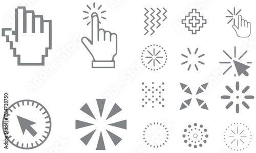 A versatile collection of digital cursor, pointer, and hand click icons in various modern styles. Perfect for web design, user interface elements, technology graphics, and creative digital projects  .