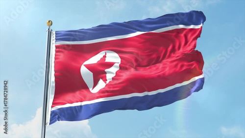 4K North Korea flag waving in the wind - realistic North Korea flag animation in high resolution, perfect for North Korea national day, independence, travel and patriotic video projects