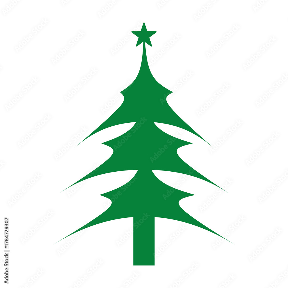 Obraz premium Green christmas tree and star on top