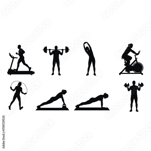 Silhouette of people workout vector illustration of fitness and exercise activity