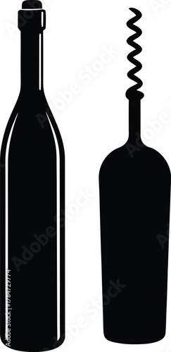 Liquor Flask Bottle Silhouette Graphic. Alcohol Bottle Vector Icon Set on Transparent Background. Beverage Container Art Illustrations