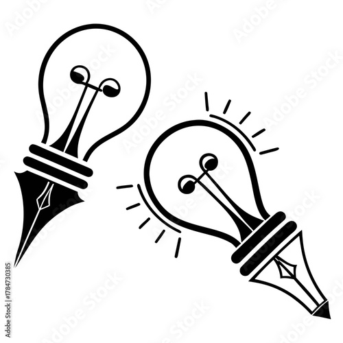 Creative idea symbol combining lightbulb and pen nib