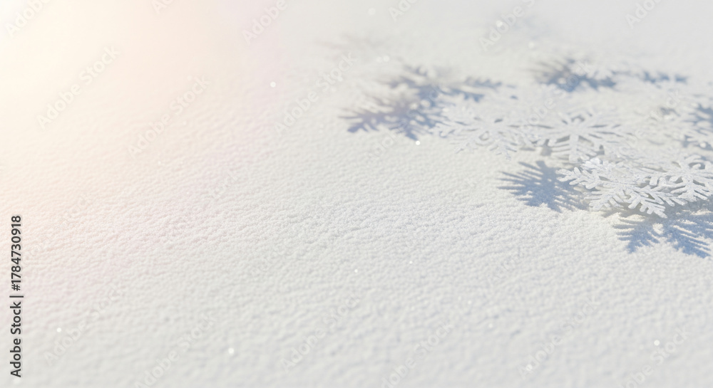 Obraz premium Sparkling silver snowflake on snowy ground with luminous light and bokeh background creates a magical winter scene