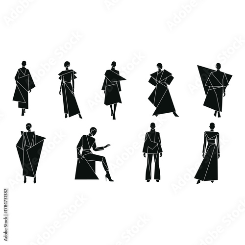 Silhouette of people wearing fashionable clothes fashion and style concept