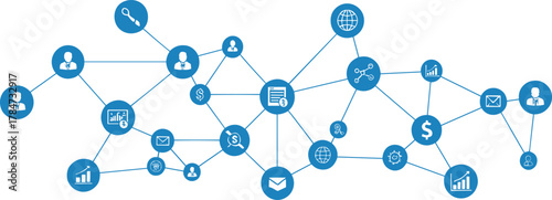 Business communication network background, global finance connection system, digital teamwork and data sharing concept, innovation corporate technology structure, cad drawing flat vector illustration