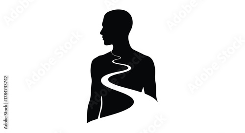 Silhouette of a person with a winding road symbolizing life's journey and personal path