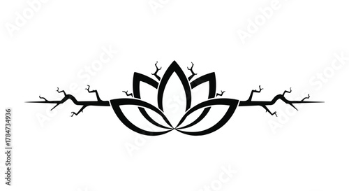 Elegant black lotus flower design with stylized branches, symbolizing natural beauty and balance.