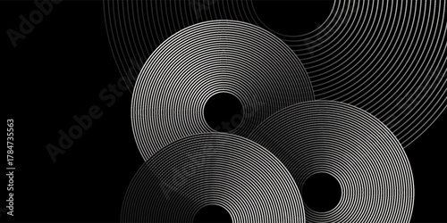 Abstract grey and red circle line vector on dark background. Modern simple overlap circle lines texture creative design. Aesthetic suit for poster, cover, banner, flyer, brochure