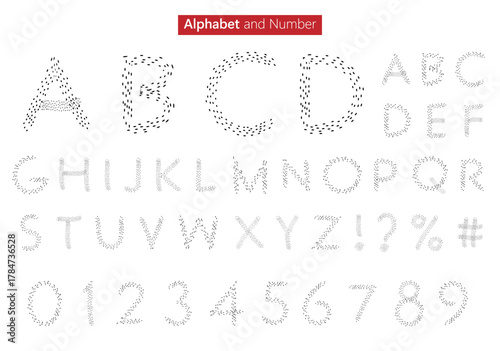 Abstract Alphabet and Number Set on White Background