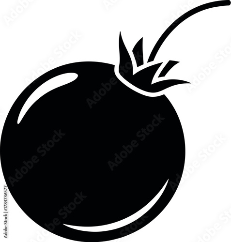 Black silhouette of a single cranberry fruit white