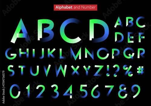 Alphabet and Number Set with Gradient Style on Black Background