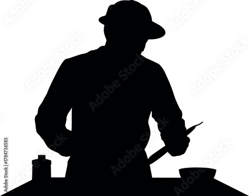 Black silhouette craftsman working with tools vector