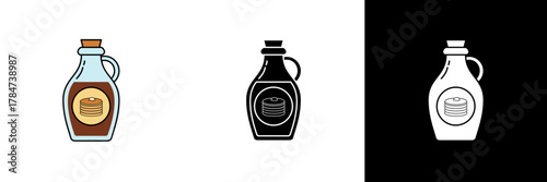 Syrup bottle – A transparent syrup bottle with a brown label and golden liquid inside, representing sweetness and breakfast vibes.