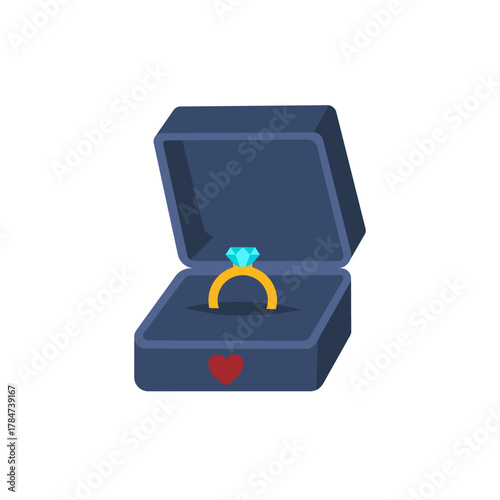 A blue ring box with a sparkling diamond ring inside, symbolizing engagement, love, and the promise of eternal commitment.