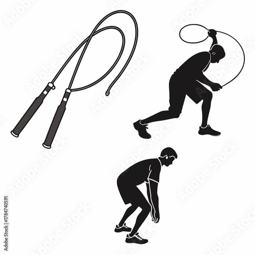 Silhouettes of people jumping rope and a jump rope illustration