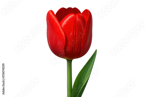 Red tulip blooming, symbolizing love passion and beauty, isolated with transparent background for design elements