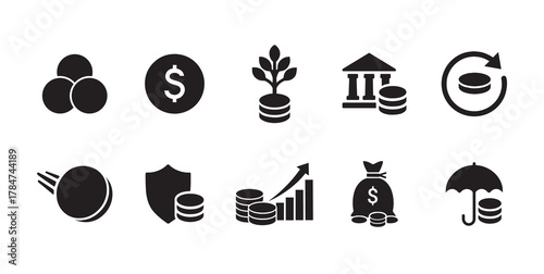 Collection of financial and investment icons silhouette
